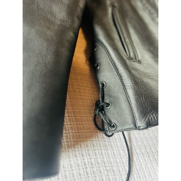 Zony Inc Black Leather Biker Motorcycle Moto Jacket Lining Women's Small - Picture 7 of 12
